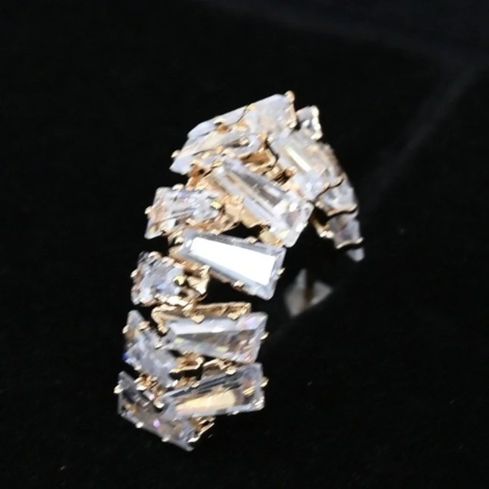 Badgley Mischka Gold Tone Baguette Cubic Zirconia Mosaic J-Hoop Earrings NWT